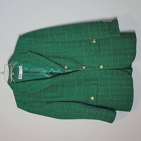 2761/062/500 ZARA Green textured tweed Blazer with gold buttons - Picture 1 of 10
